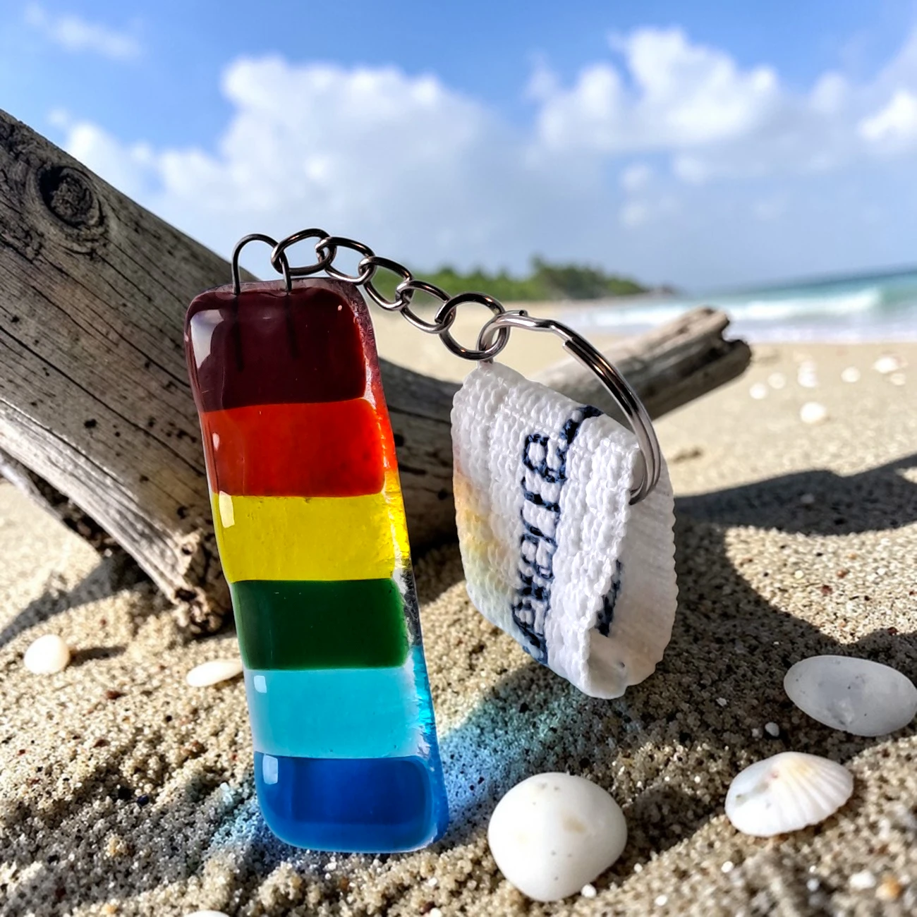 porte-clés verre fusionné arc-en-ciel multicolore fait main