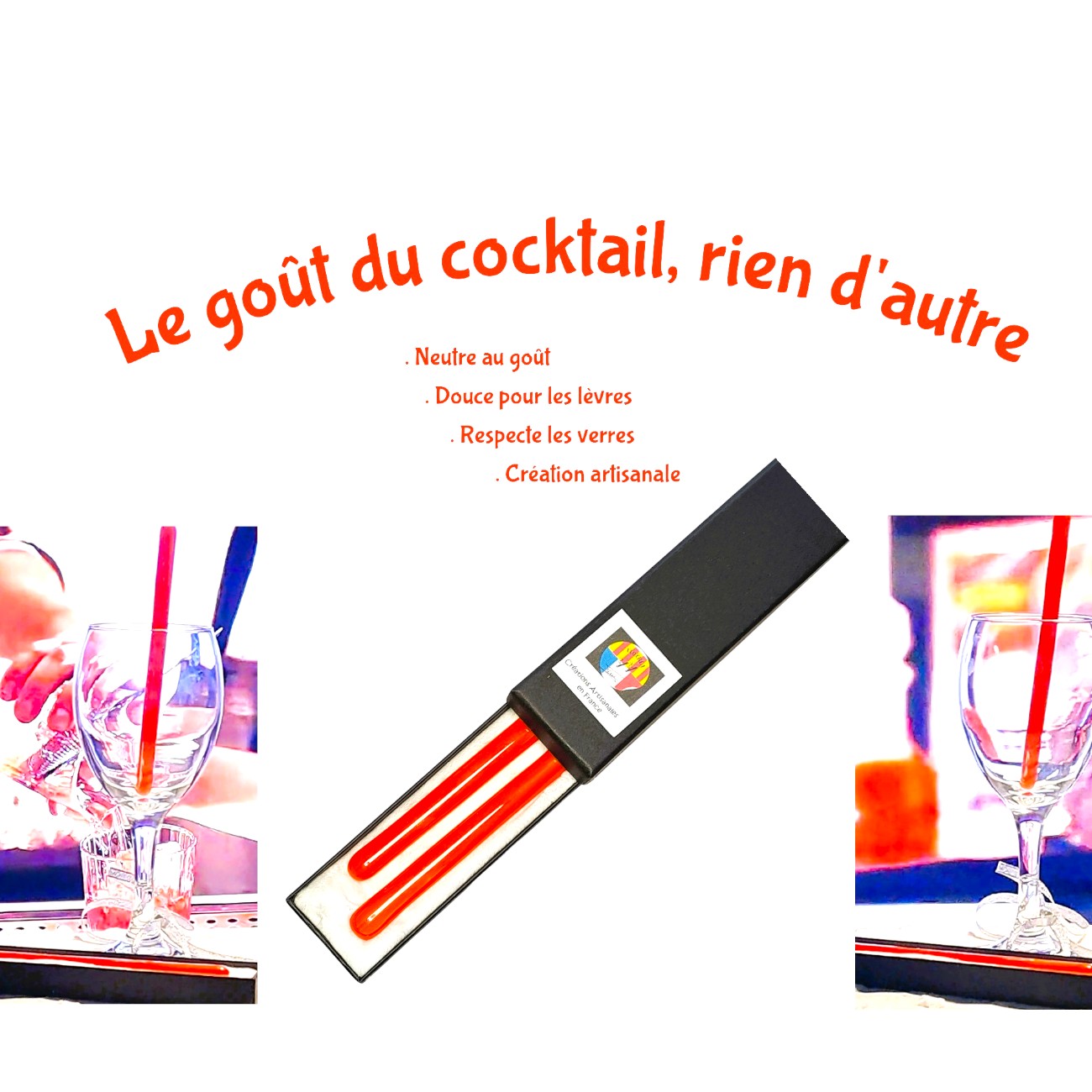 verre opalin orange fusing agitateur cocktail artisanal France