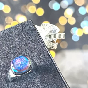 Bague argent et verre dichroique bleu taille 62