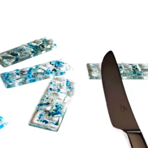 PORTE COUTEAUX VERRE ECLATS BLEU