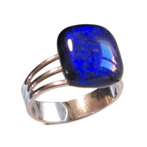bague ajustable verre dichroique Bleu marine