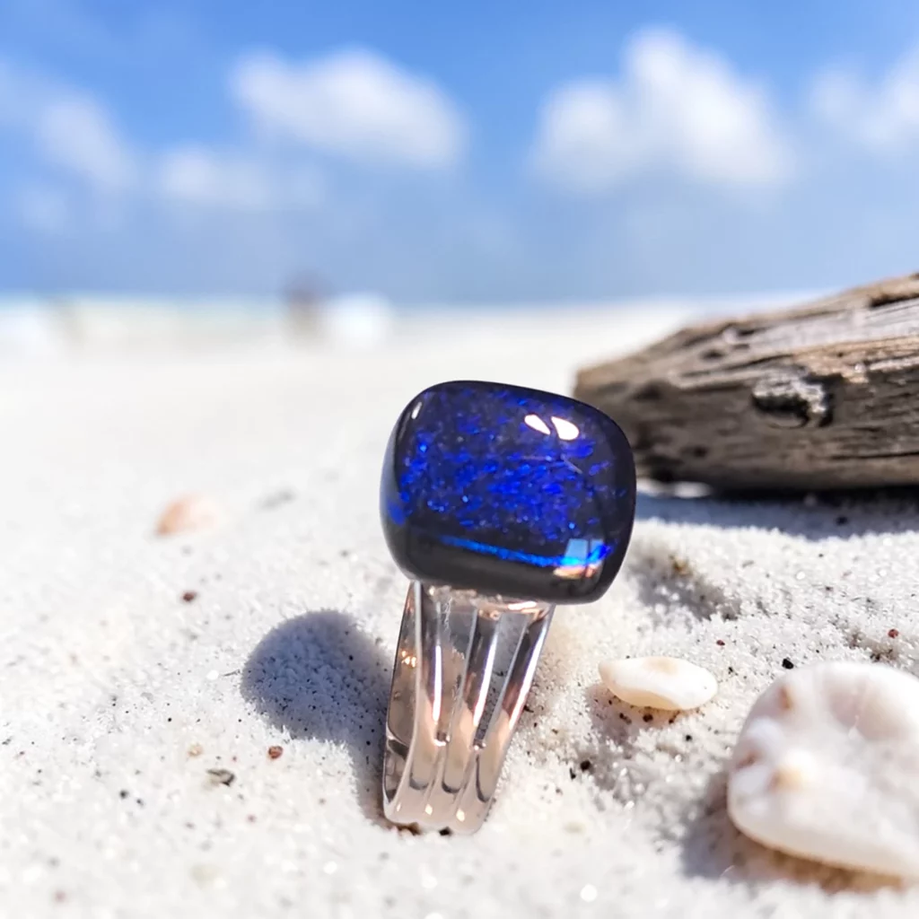 bague ajustable verre dichroique Bleu marine