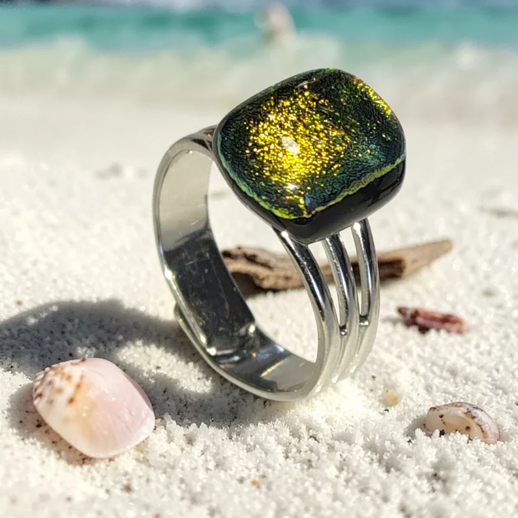 bague ajustable verre dichroique Jaune