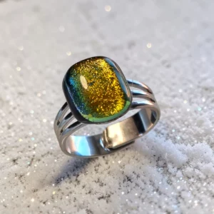 bague ajustable verre dichroique Jaune-Vert BAD4-1