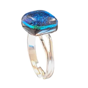 bague ajustable verre dichroique bleu ciel