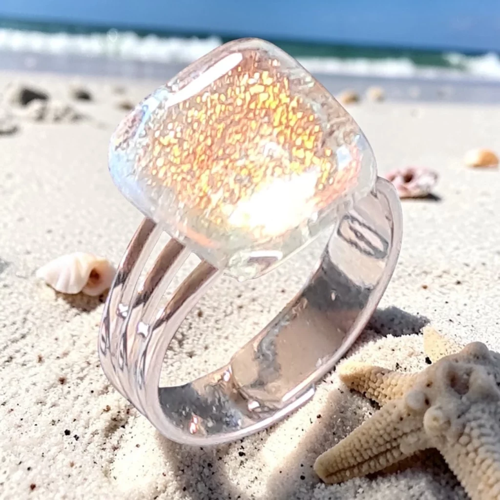 bague ajustable verre dichroique blanc
