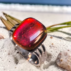 bague ajustable verre dichroique rouge