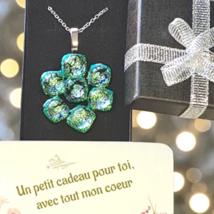 Pendentif Fleur en Verre Dichroïque Vert Émeraude
