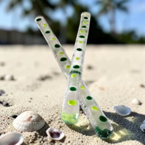 agitateur cocktail verre fusionné transparent pois verts fait main France