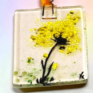 Attrape-soleil verre fusionné fait main motif fleur jaune – upverre Occitanie