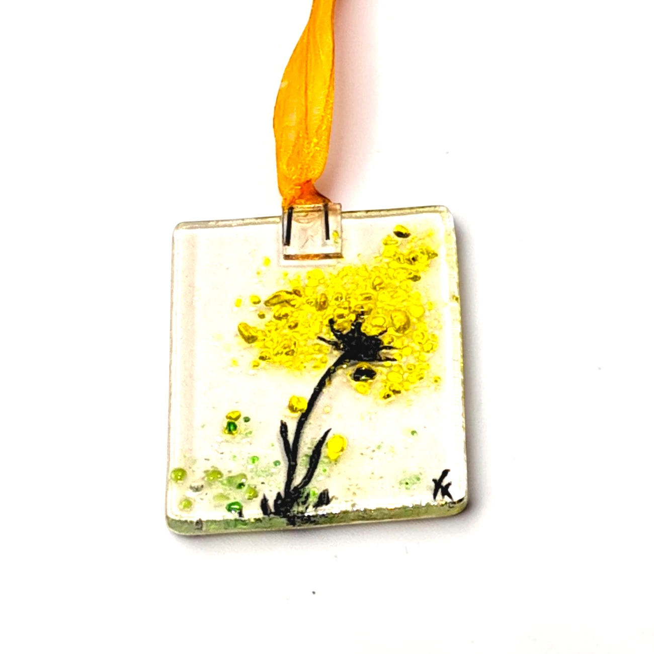 Attrape-soleil verre fusionné fait main motif fleur jaune – upverre Occitanie