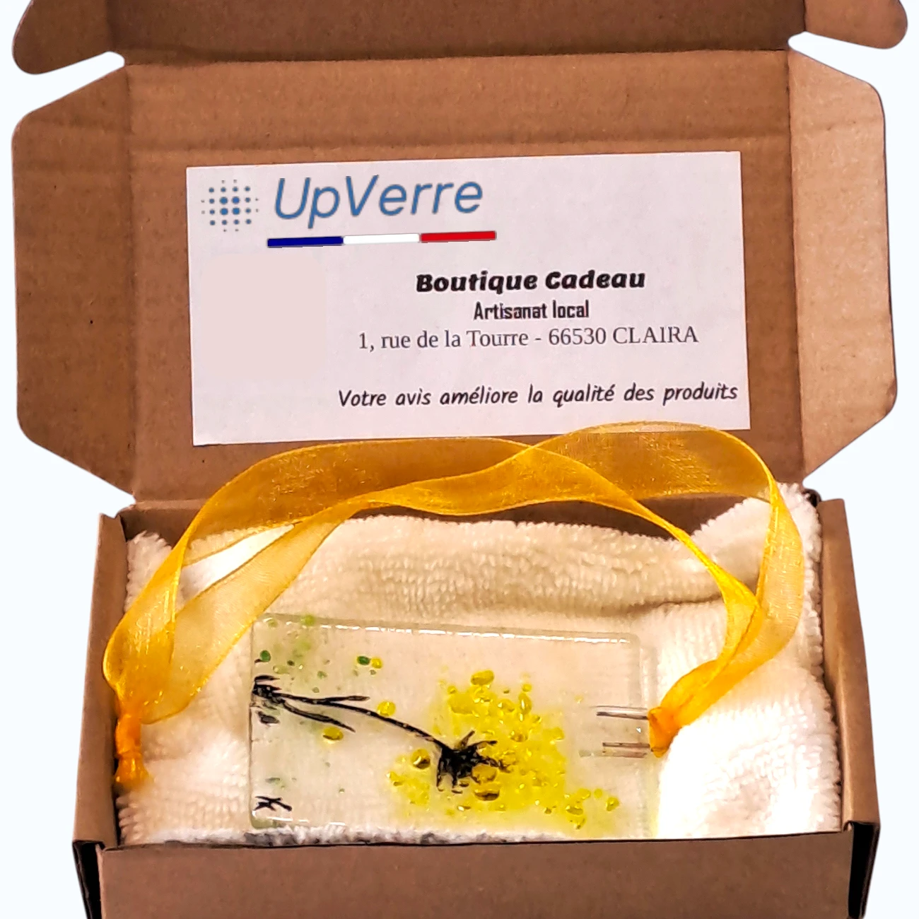 Attrape soleil en verre recyclé fleur jaune fait main