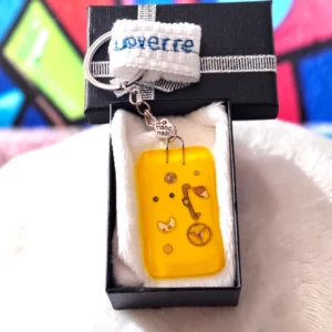 Porte-clés verre fusionné mécanisme montre jaune Porte-clés verre fusionné mécanisme montre jaune
