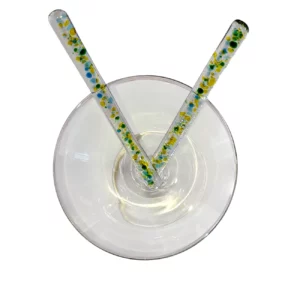 Agitateurs Cocktail en verre jaune, bleu et vert moucheté