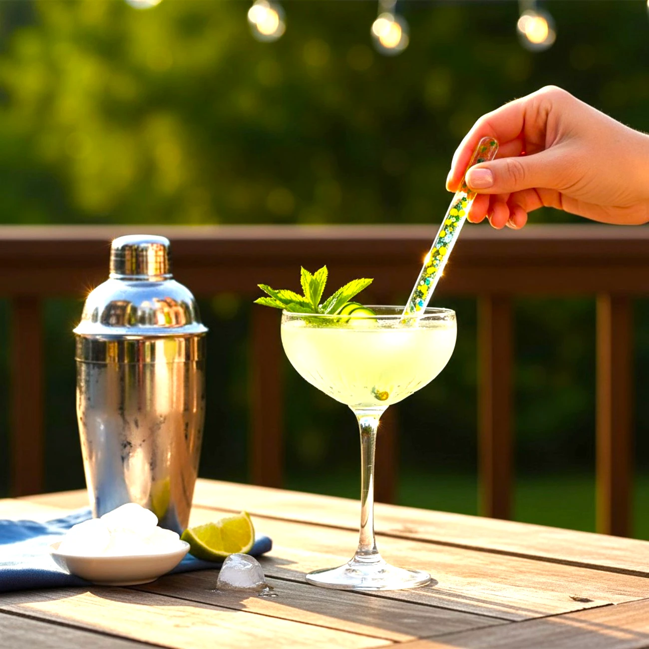 mélangeur cocktail verre jaune bleu bar maison fait main France