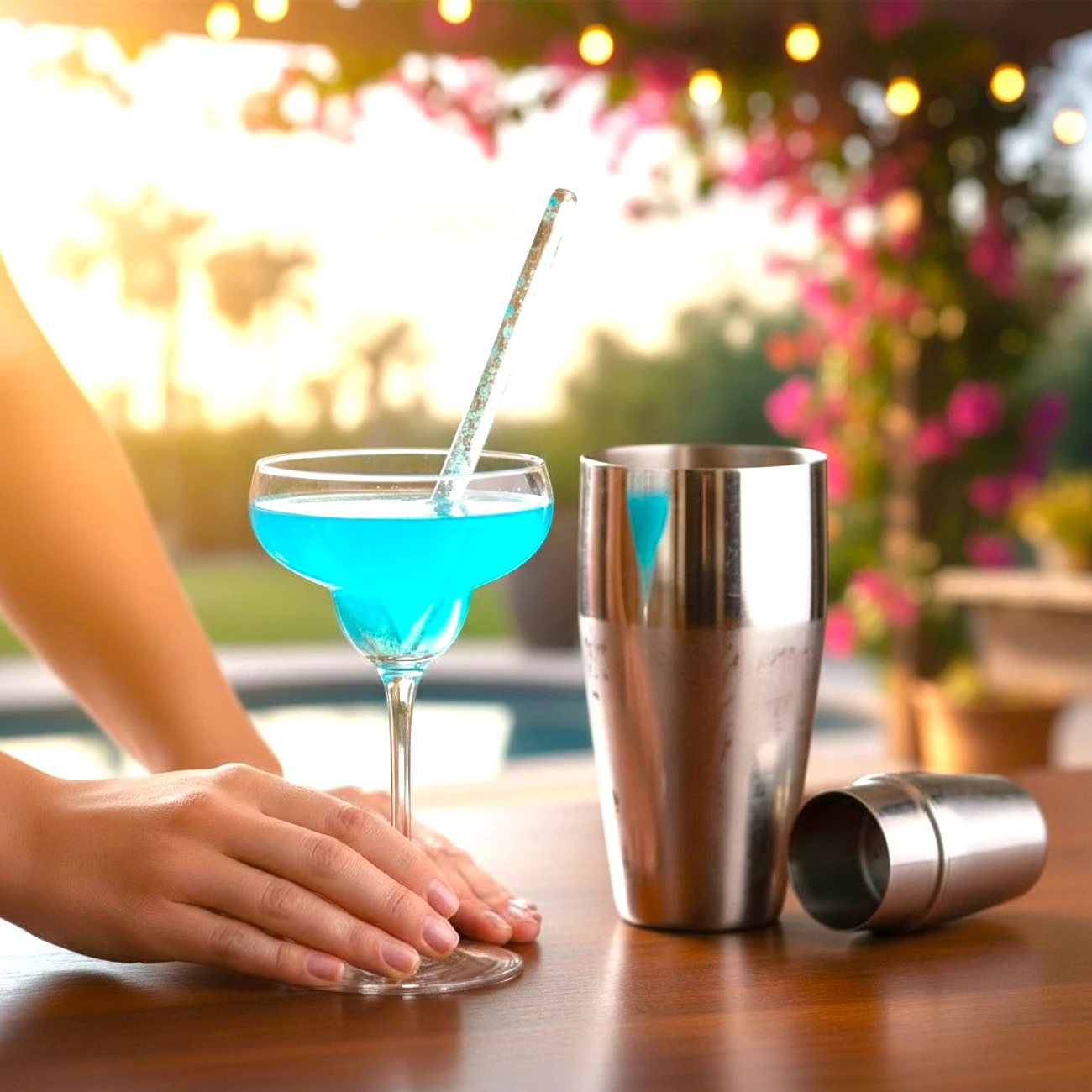 mélangeur cocktail verre bleu bar maison fait main France