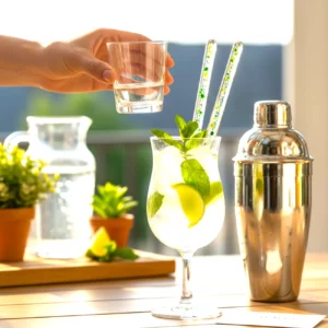 Agitateurs cocktail en verre vert moucheté