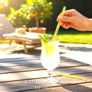 Agitateurs cocktail en verre jaune moucheté