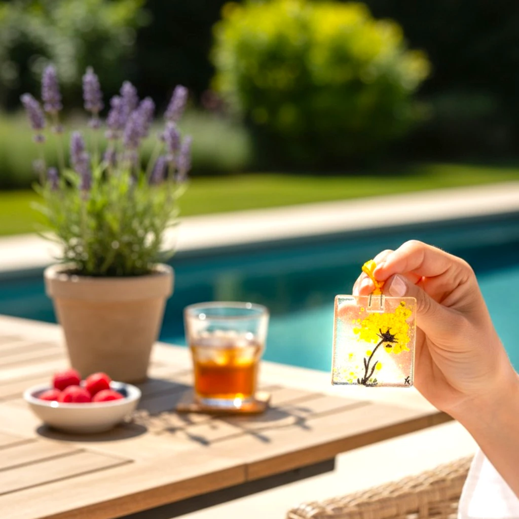 Attrape-soleil verre fusionné fait main motif fleur jaune – upverre Occitanie