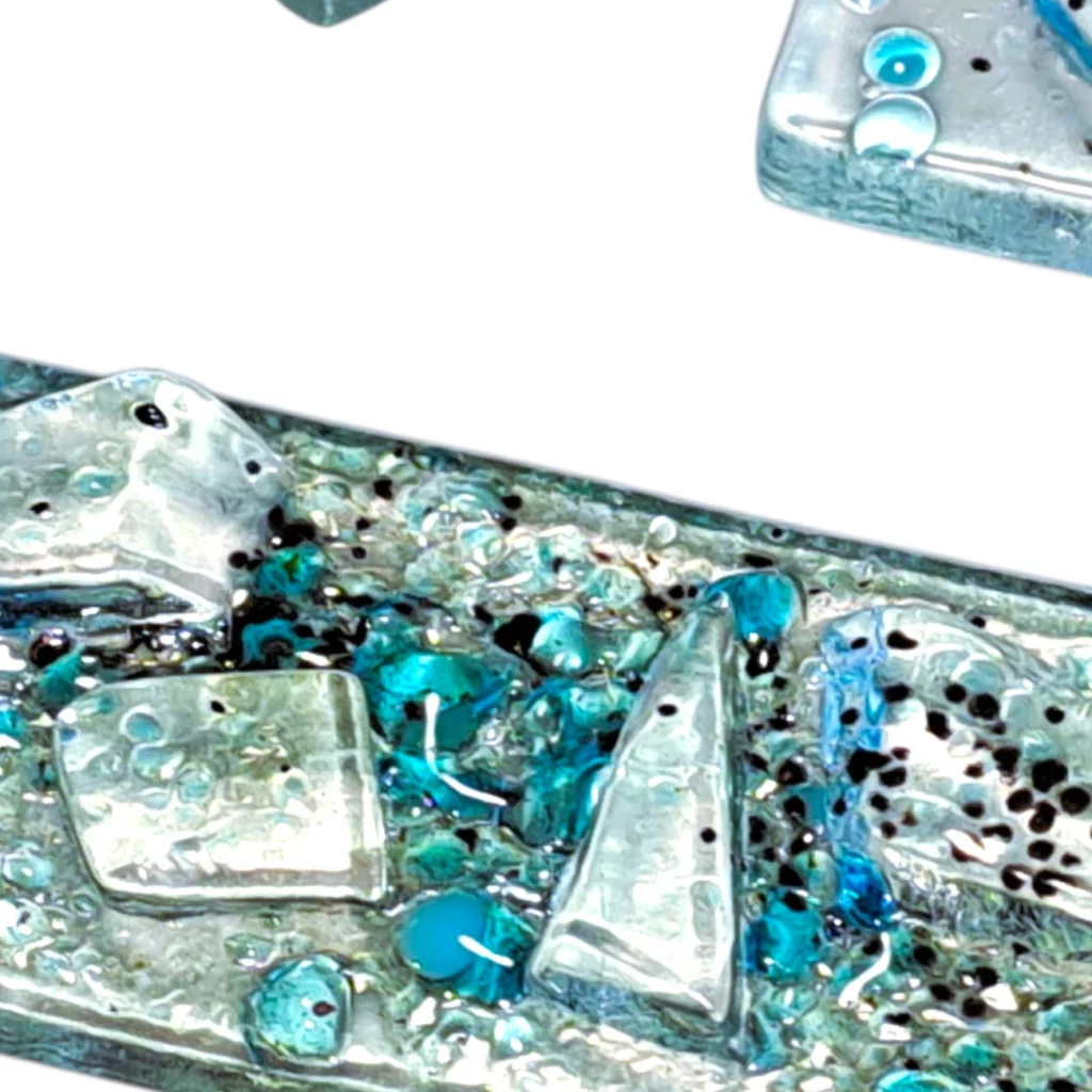 porte-couteaux verre fusionné bleu éclats paillettes artisanal