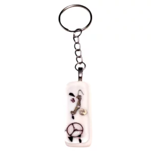 Porte Clés Verre Blanc Mécano