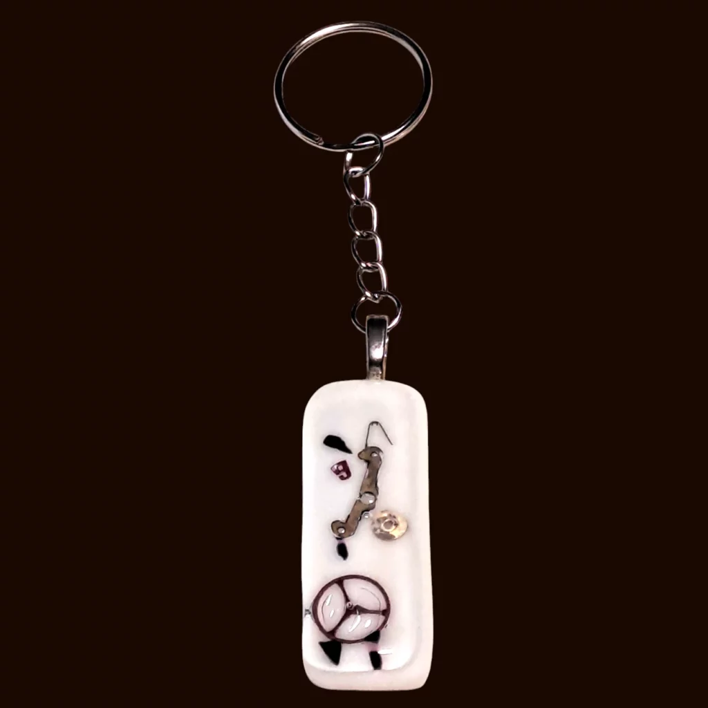 Porte Clés Verre Blanc Mécano