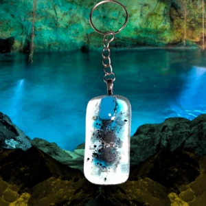 Porte Clés Verre Bleu moucheté