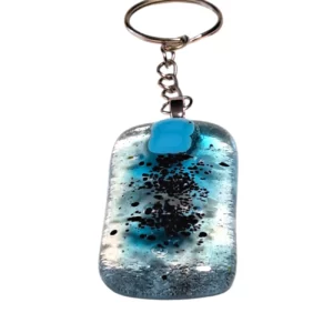 Porte Clés Verre Bleu moucheté
