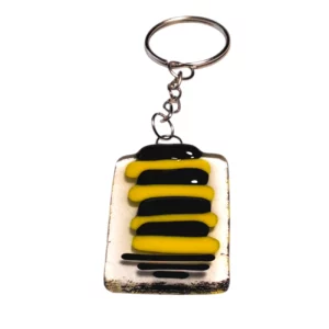Porte Clés Verre Jaune et Noir Abeille