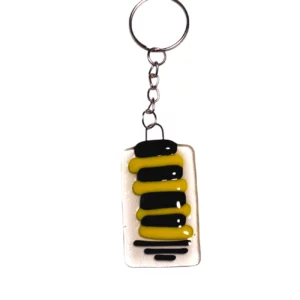 Porte Clés Verre Jaune et Noir Abeille