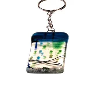 Porte Clés Verre Bleu Feuille