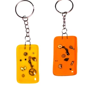 Porte clés en verre Duo mécano Jaune Orange