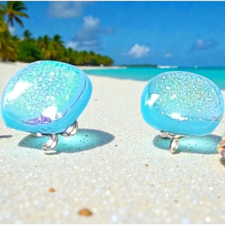 boucle puces verre dichroique bleu ciel