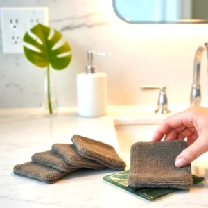 lingettes démaquillantes éponge bambou et support en verre