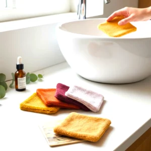 lingettes démaquillantes éponge bambou et support en verre