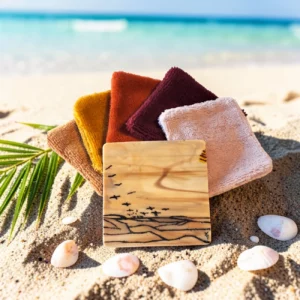 lingettes démaquillantes éponge bambou et support en verre