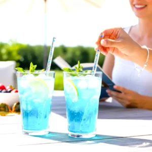 lot 2 agitateurs cocktail verre transparent pois bleu fait main lot 2 agitateurs cocktail verre transparent pois bleu fait main