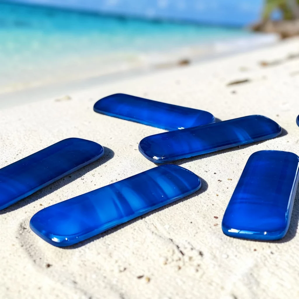 porte couteaux verre bleu artisanal