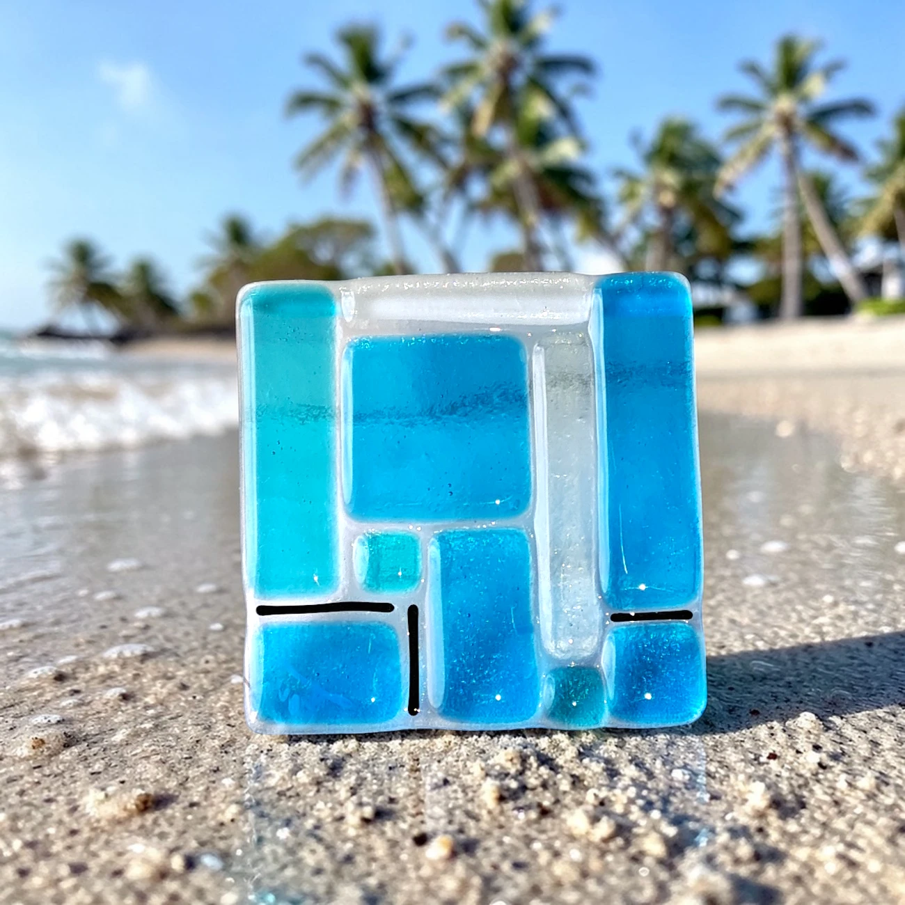 sous-verre verre fusionné bleu stable résistant fait main France