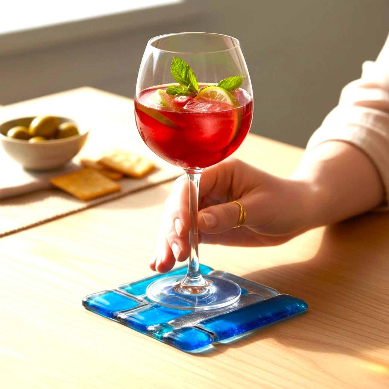 sous-verre verre fusionné bleu art de la table fait main