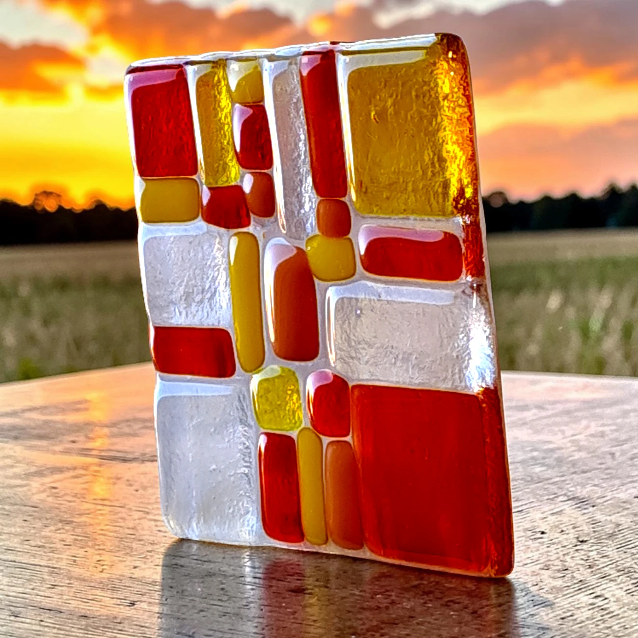 sous-verre verre fusionné orange stable résistant fait main