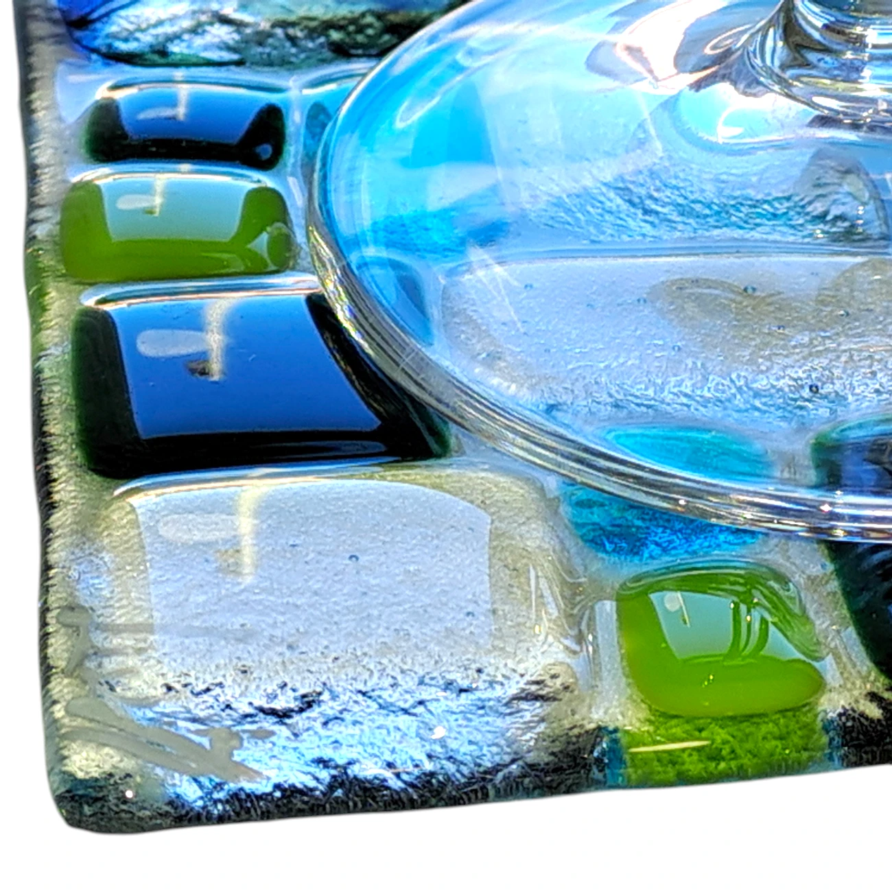 sous-verre verre fusionné bleu vert fait main France Spectrum Oceanside