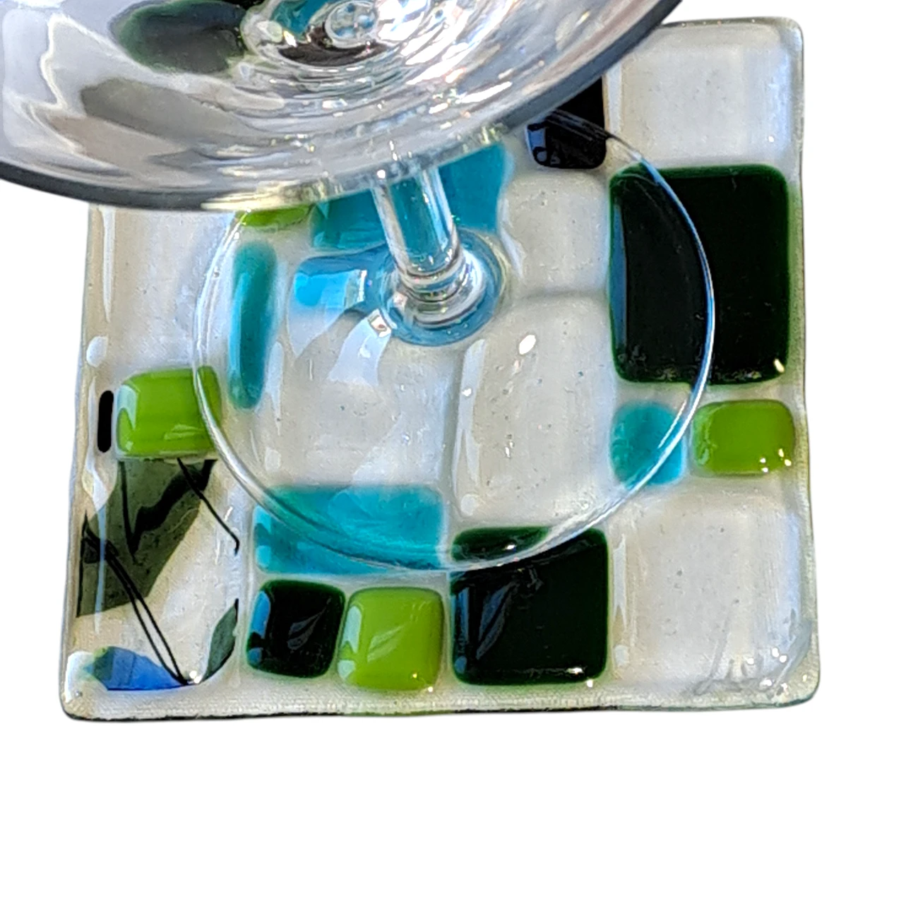 sous-verre verre fusionné bleu vert art de la table fait main