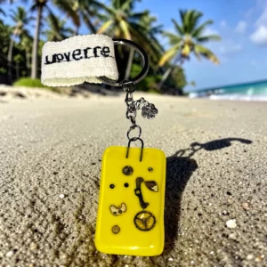 porte-clés verre fusionné mécanisme jaune rectangle fait main France