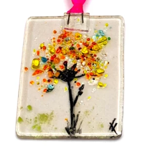 Attrape-soleil verre fusionné fait main motif fleur multicolore – upverre Occitanie