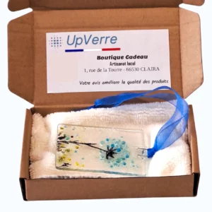 Attrape-soleil verre fusionné fait main motif fleur bleue – upverre Occitanie