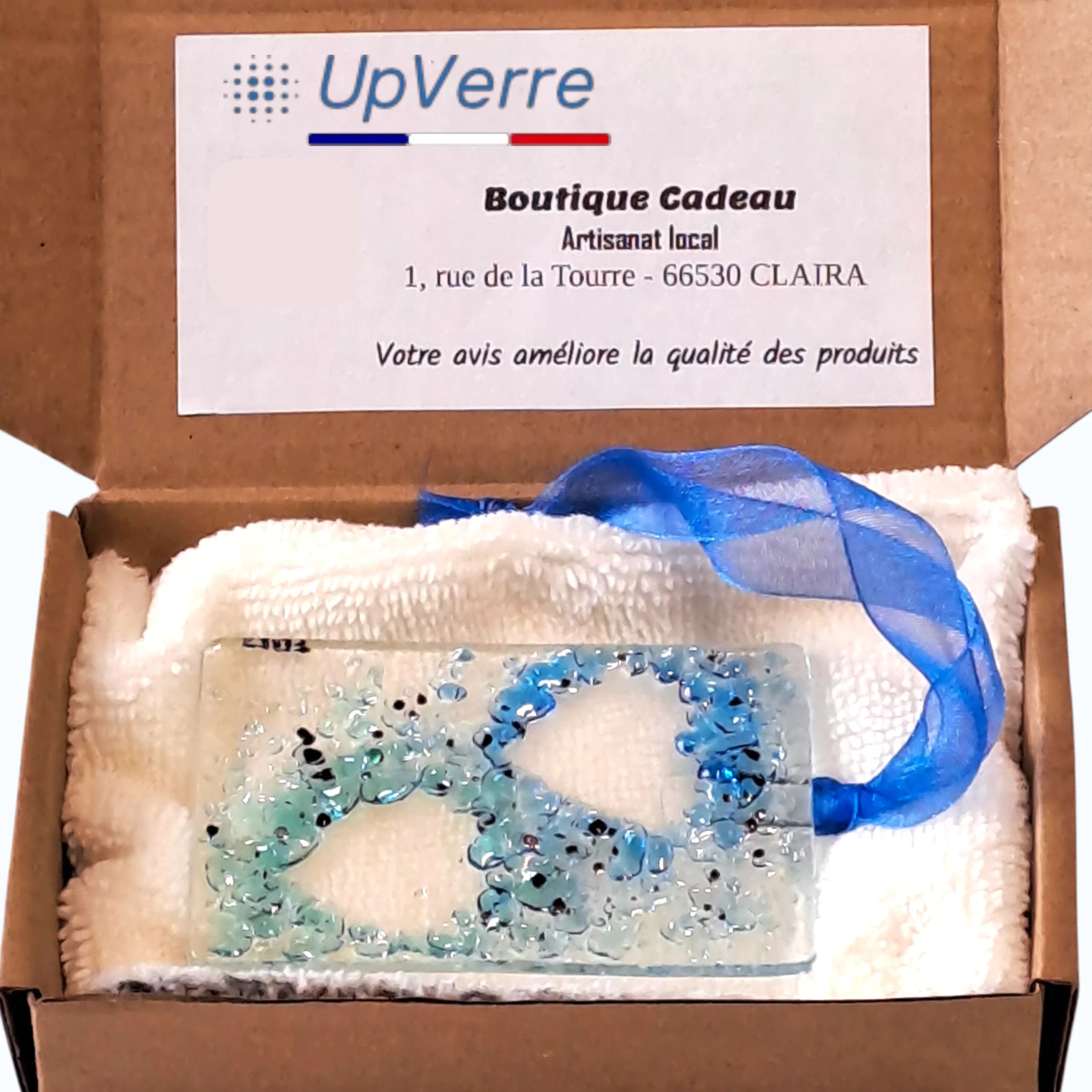 Attrape Soleil en verre coeur bleu