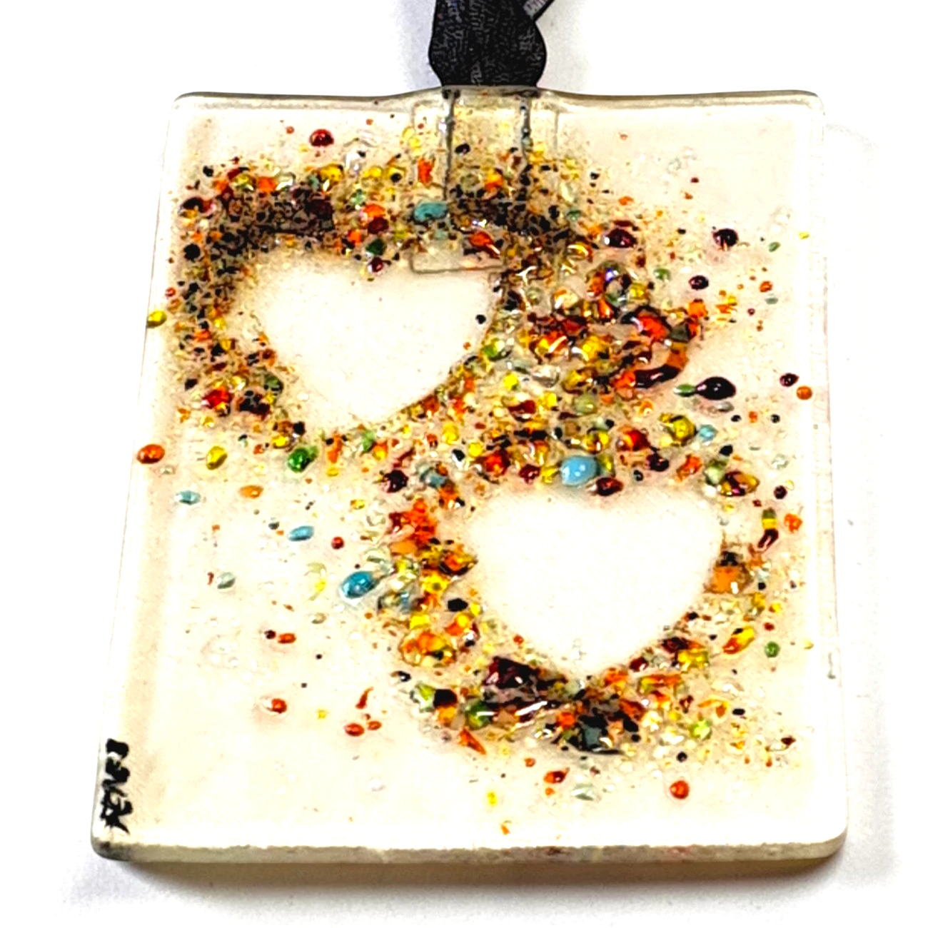 Attrape soleil en verre double coeur multicolore fait main