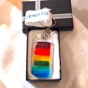 porte-clés verre arc-en-ciel bandes centrées transparent fait main porte-clés verre arc-en-ciel bandes centrées transparent fait main