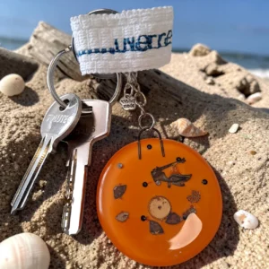 Porte clés original en verre plage artisanal